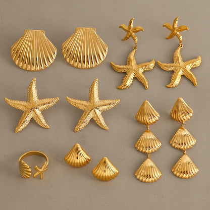 Stainless Steel Starfish Shell Stud Earrings for Women