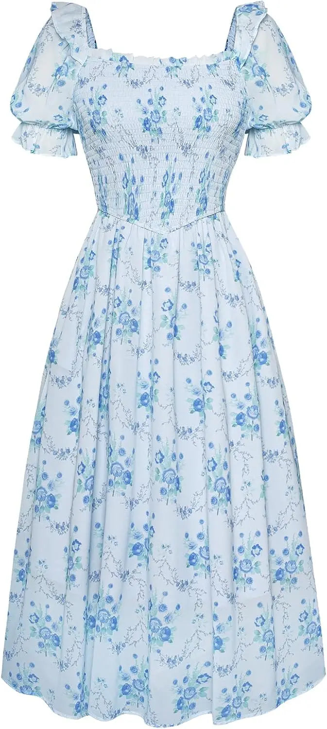 Floral Puff Sleeve A-Line Summer Dress