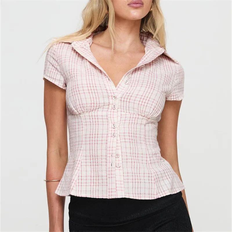 Women Button-up Shirt Slim Fit Blouse