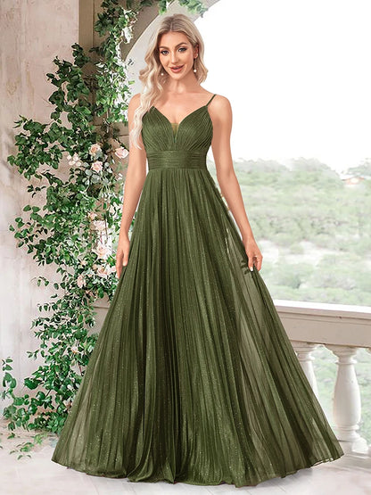 Elegant A-Line Backless V-Neck Evening Gown