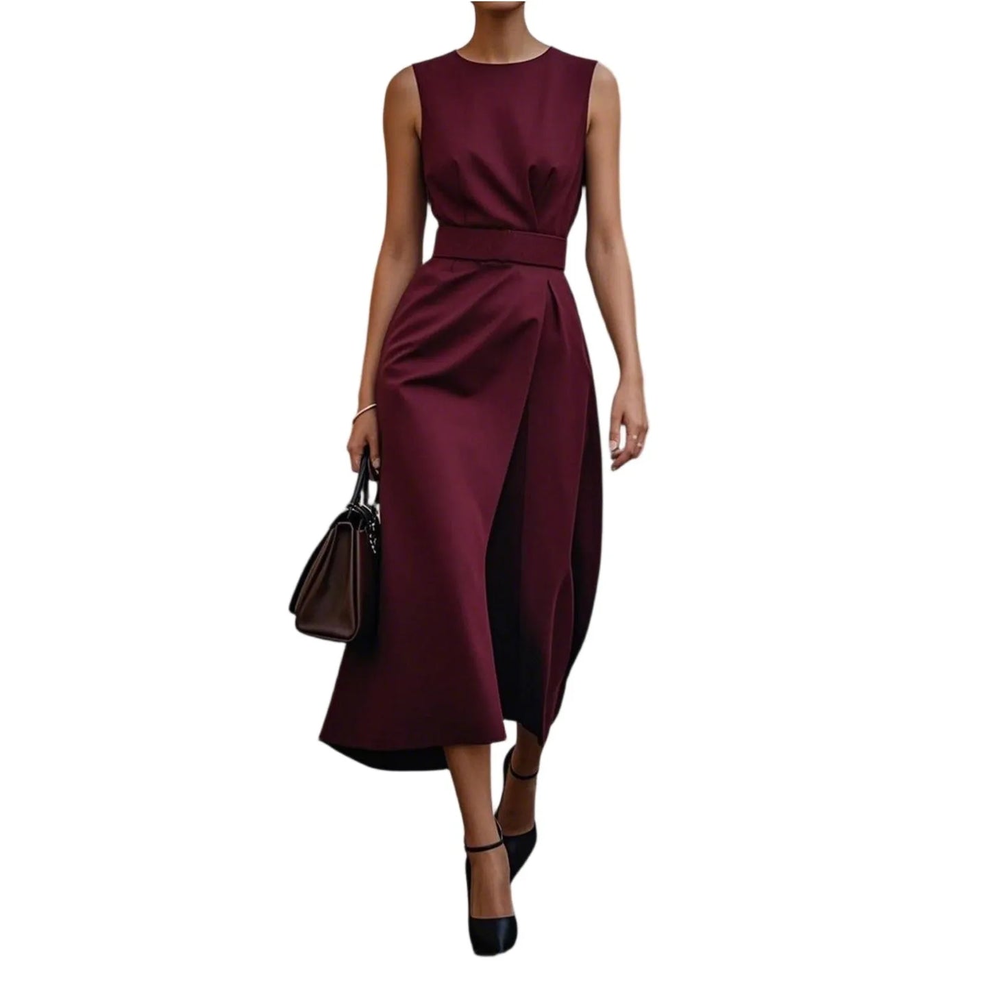 Casual Round Neck Sleeveless Dress With Belt