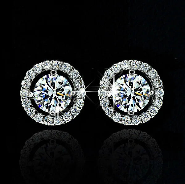 Luxury White Zirconia Stud Earrings Gold Color