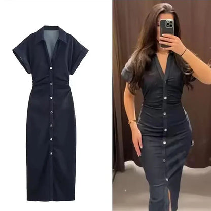 Denim Casual Midi Dress