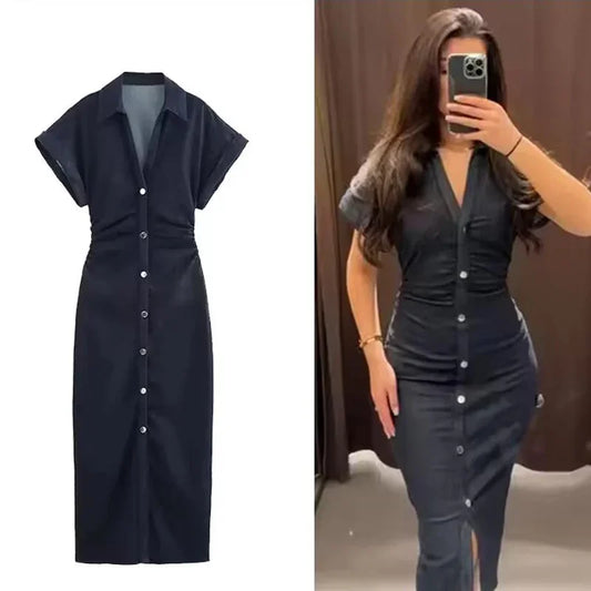 Denim Casual Midi Dress