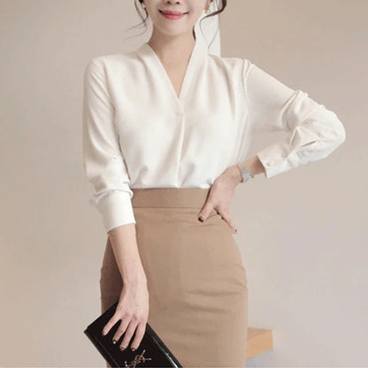 Long Sleeve Elegant Chiffon Office Blouse