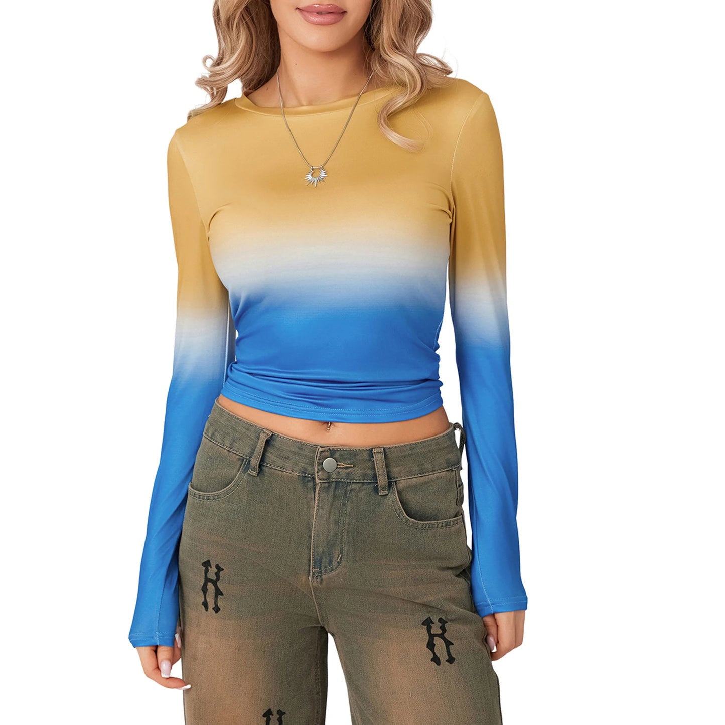 Women Long Sleeve T-Shirts Crew Neck Casual