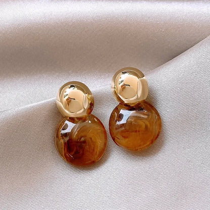 Brown Resin Stone Dangle Earrings