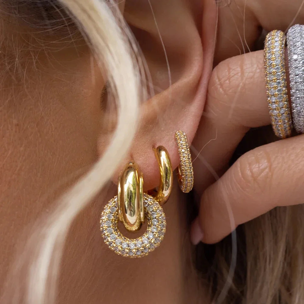 Rhinestone Stainless Steel Earrings Zircon Huggie Jewelry