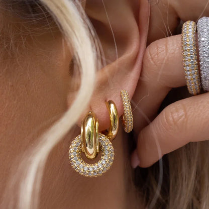 Rhinestone Stainless Steel Earrings Zircon Huggie Jewelry