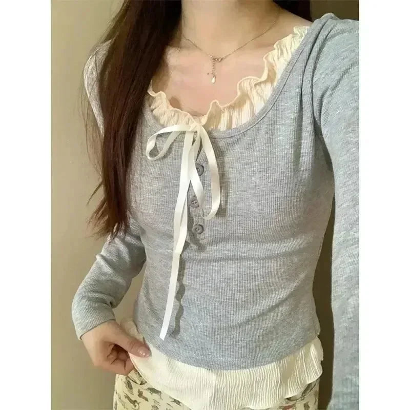 T-shirt Long Sleeve Coquette Lace Bow