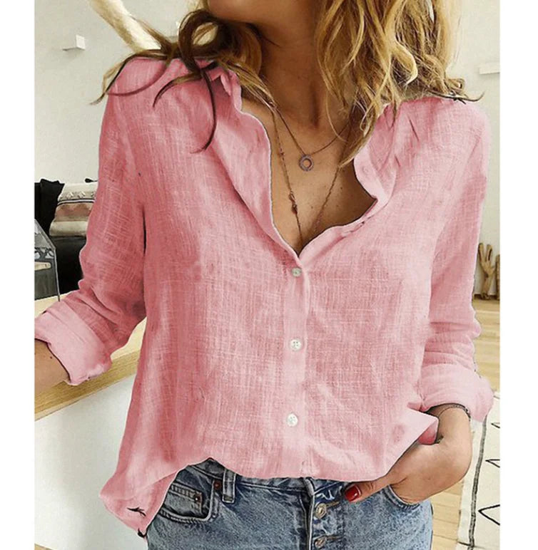 Women Casual Cotton Linen Loose Elegant Blouse
