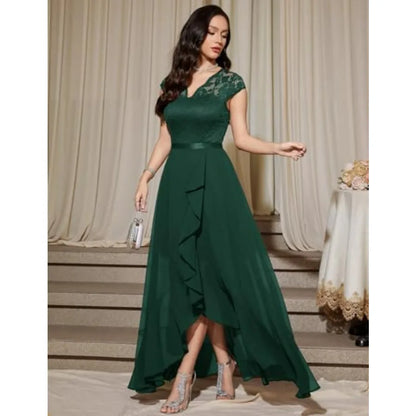 Women's V-Neck Floral Lace Hi-Lo Dress Wedding Guest