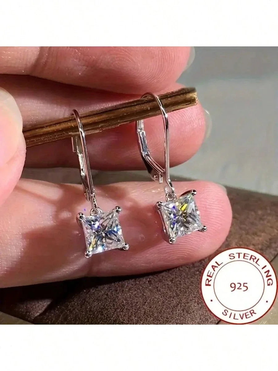 Square CZ  Hoop Earrings Sterling Silver Hypoallergenic