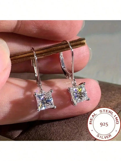 Square CZ  Hoop Earrings Sterling Silver Hypoallergenic