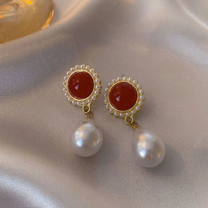 Vintage  Red Stud Earrings Geometric