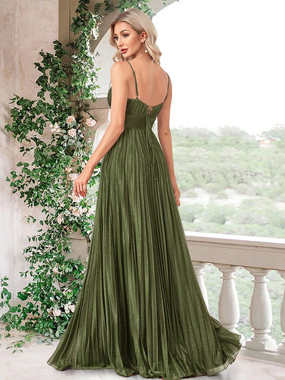 Elegant A-Line Backless V-Neck Evening Gown