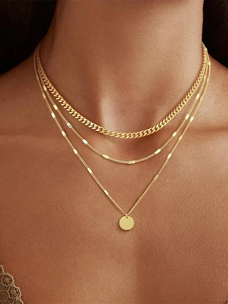 14K Gold Plated Layering  Women Necklaces Set