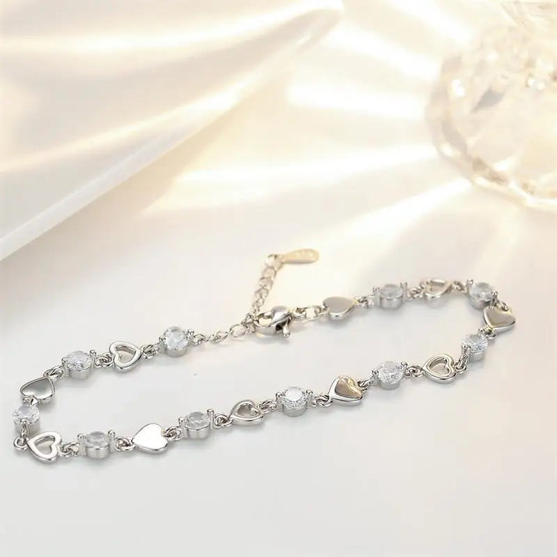 925 Silver Heart Zircon Bracelet for Women