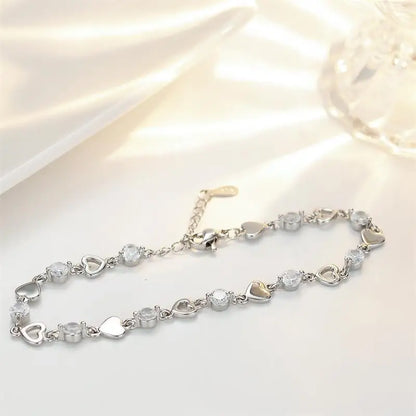 925 Silver Heart Zircon Bracelet for Women