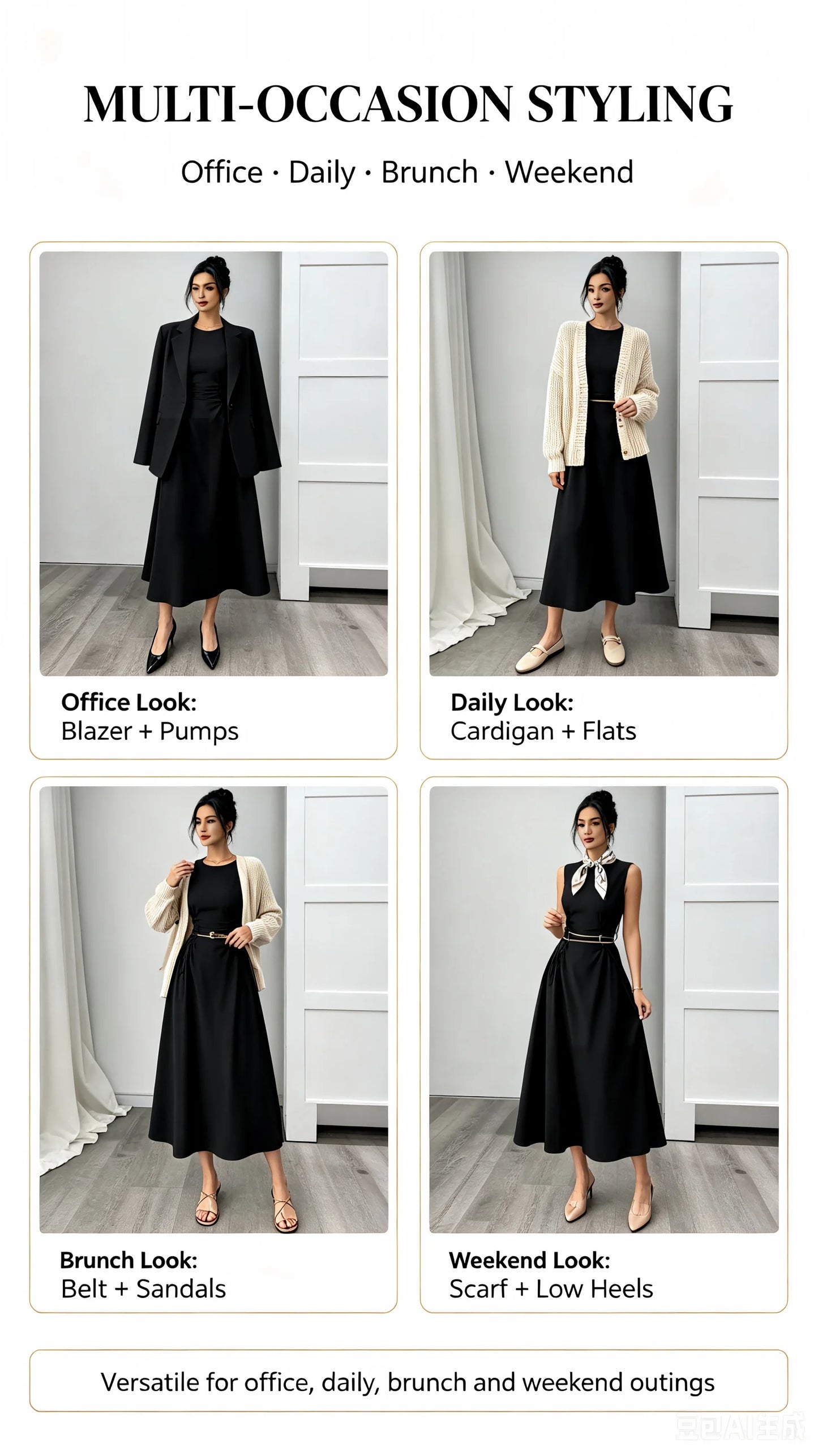 Womens Black Round Neck Bow Detail Flare Midi Dress