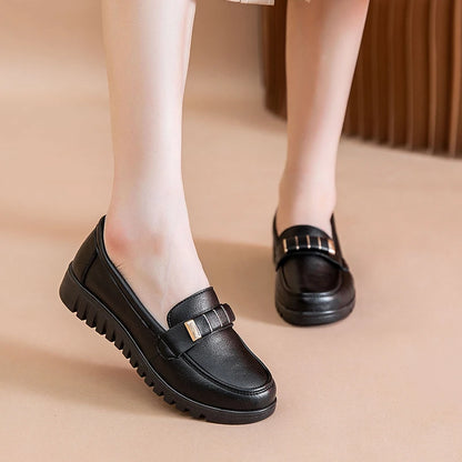 Ballet Flats Shoes -  Slip-On,  Leather Upper,  PU Sole, Comfortable