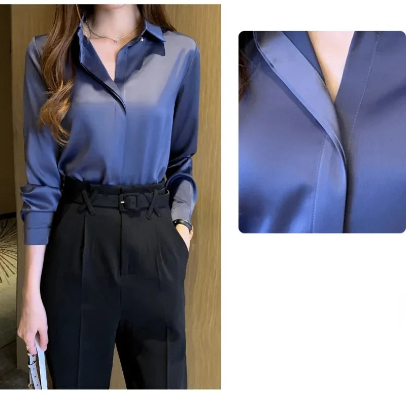 Satin Women Blouse Silk Elegant Luxury