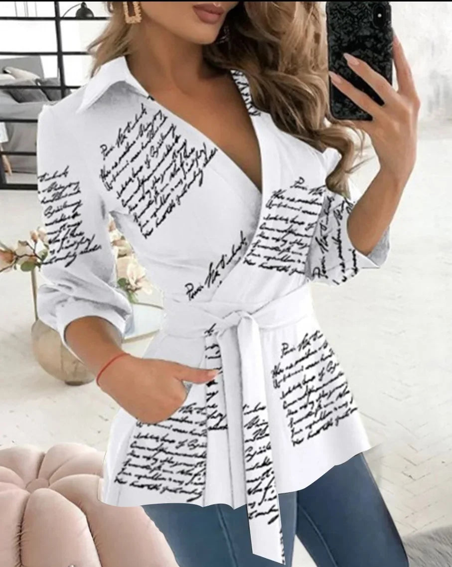 Women's Elegant Long Shirt Printed, Solid Color