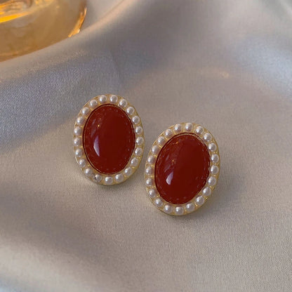 Vintage  Red Stud Earrings Geometric