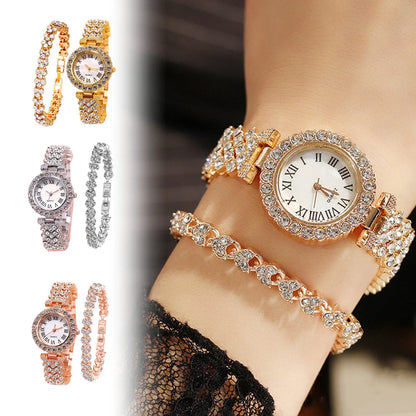 Women Watch Bracelet Set Diamond Steel Band