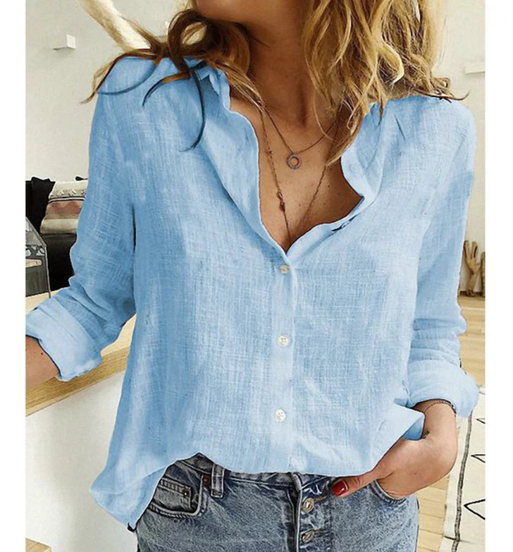 Women Casual Cotton Linen Loose Elegant Blouse