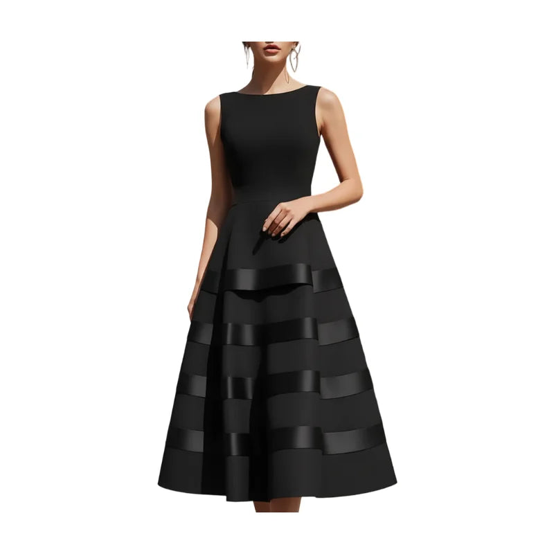 Womens Round Neck Sleeveless Flare Midi Dress