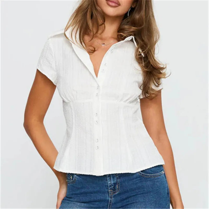 Women Button-up Shirt Slim Fit Blouse
