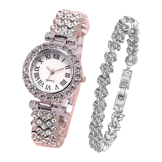 Women Watch Bracelet Set Diamond Steel Band
