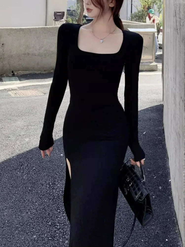 Side Slit Dress Tight-fitting Long Sleeved Dresses