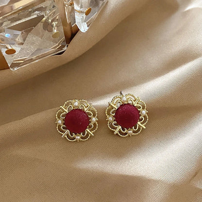 Vintage  Red Stud Earrings Geometric