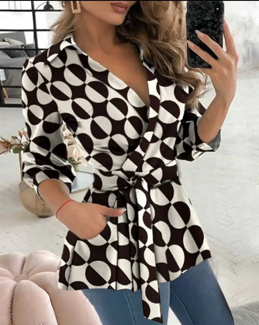 Women's Elegant Long Shirt Printed, Solid Color