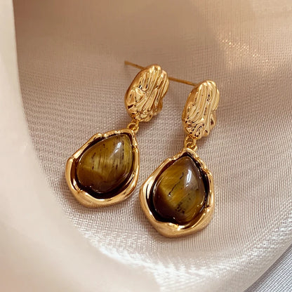 Brown Resin Stone Dangle Earrings