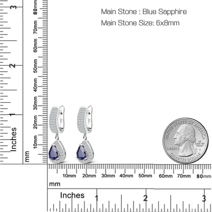 1.29ct  Blue Sapphire, Drop Earrings,  Sterling Silver, Dangle