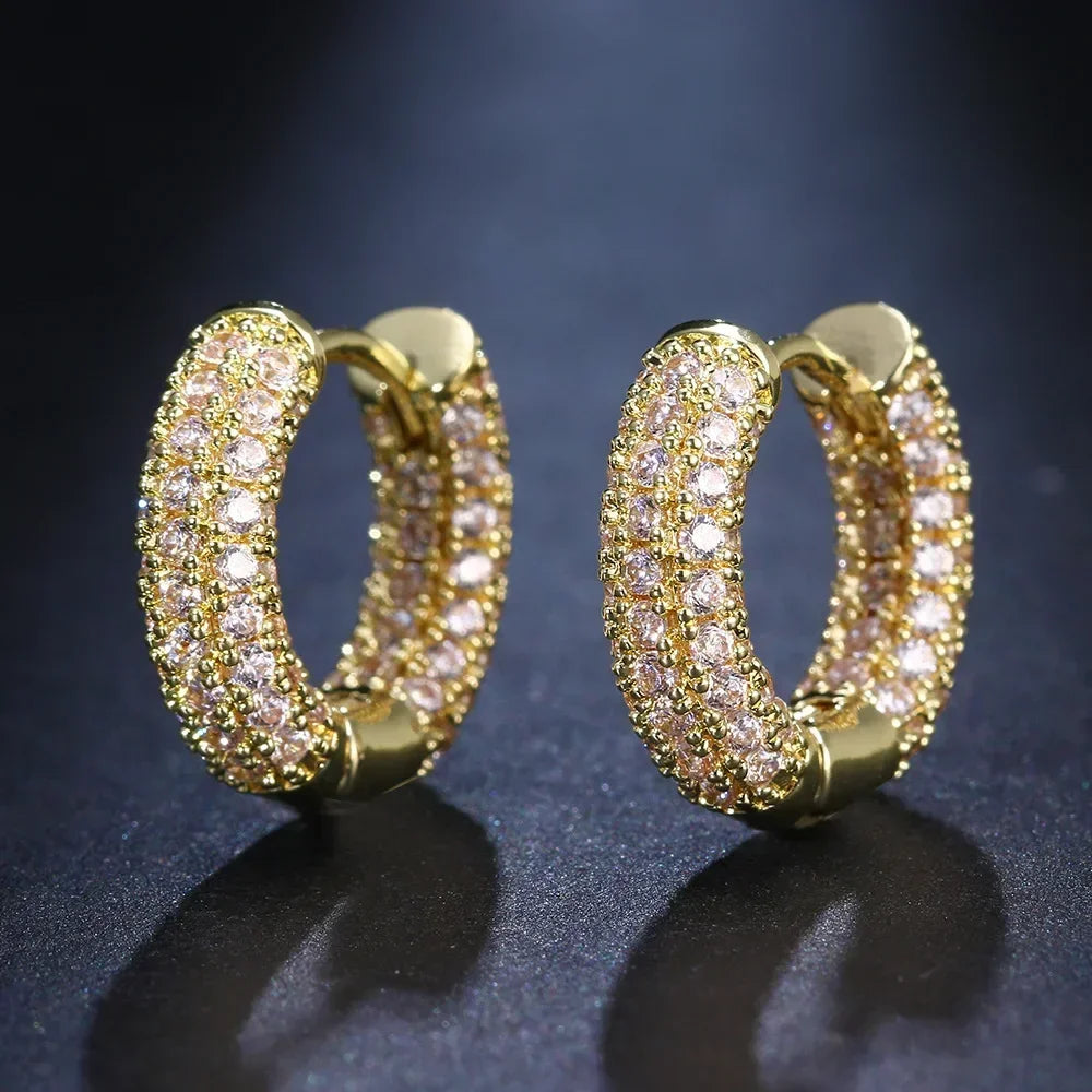 Silver Hoop Earrings Zirconia 14K Gold Plated