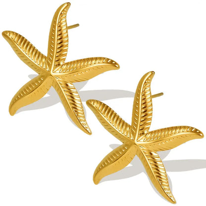 Stainless Steel Starfish Shell Stud Earrings for Women