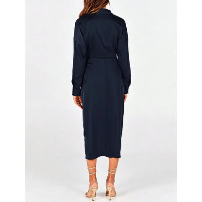 Elegant Button-Front Long Sleeve Midi Dress