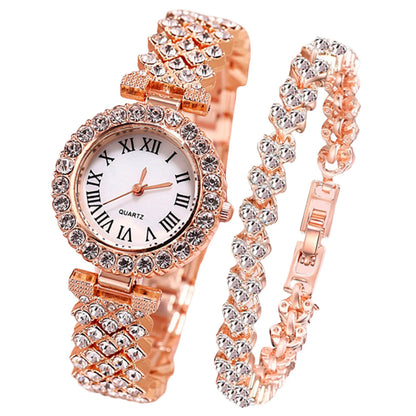 Women Watch Bracelet Set Diamond Steel Band