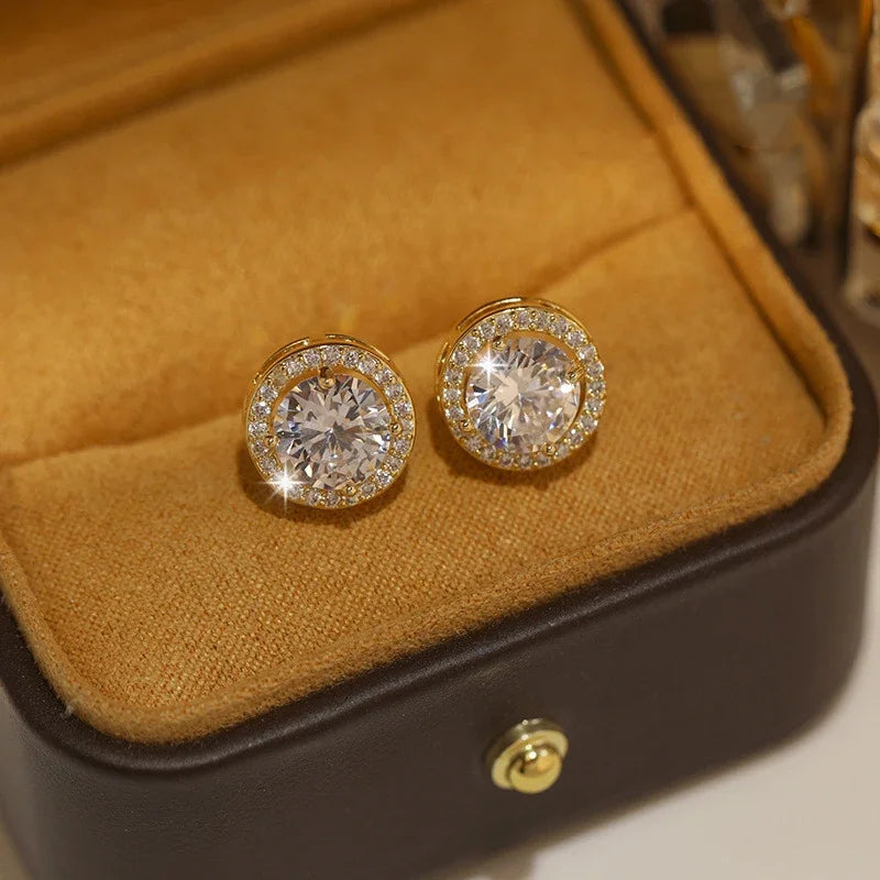 Luxury White Zirconia Stud Earrings Gold Color