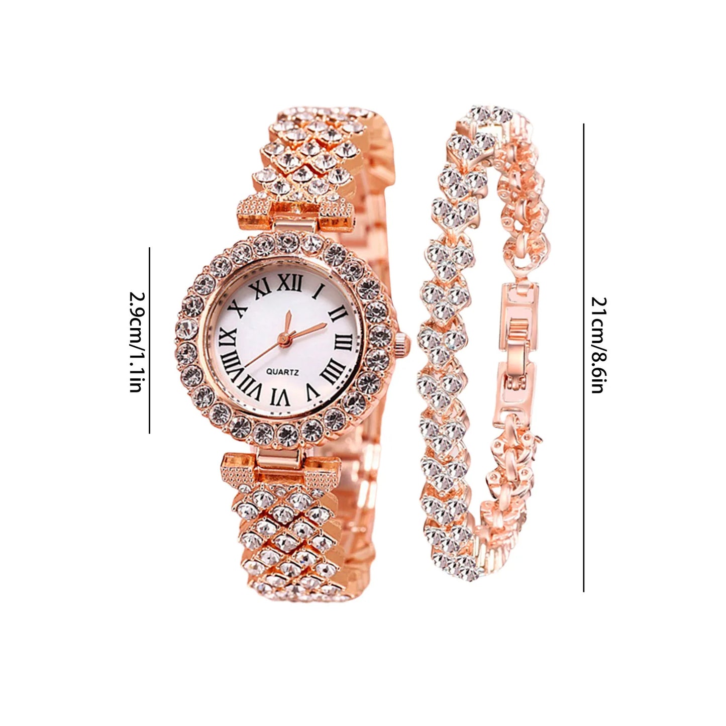 Women Watch Bracelet Set Diamond Steel Band