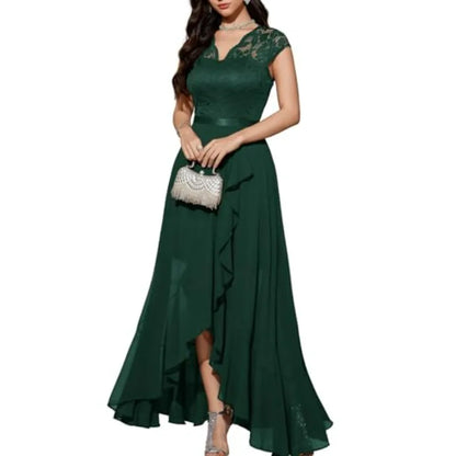 Women's V-Neck Floral Lace Hi-Lo Dress Wedding Guest