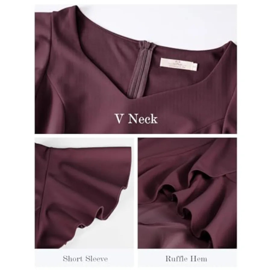 Burgundy V-Neck Hi-Lo Formal Dress