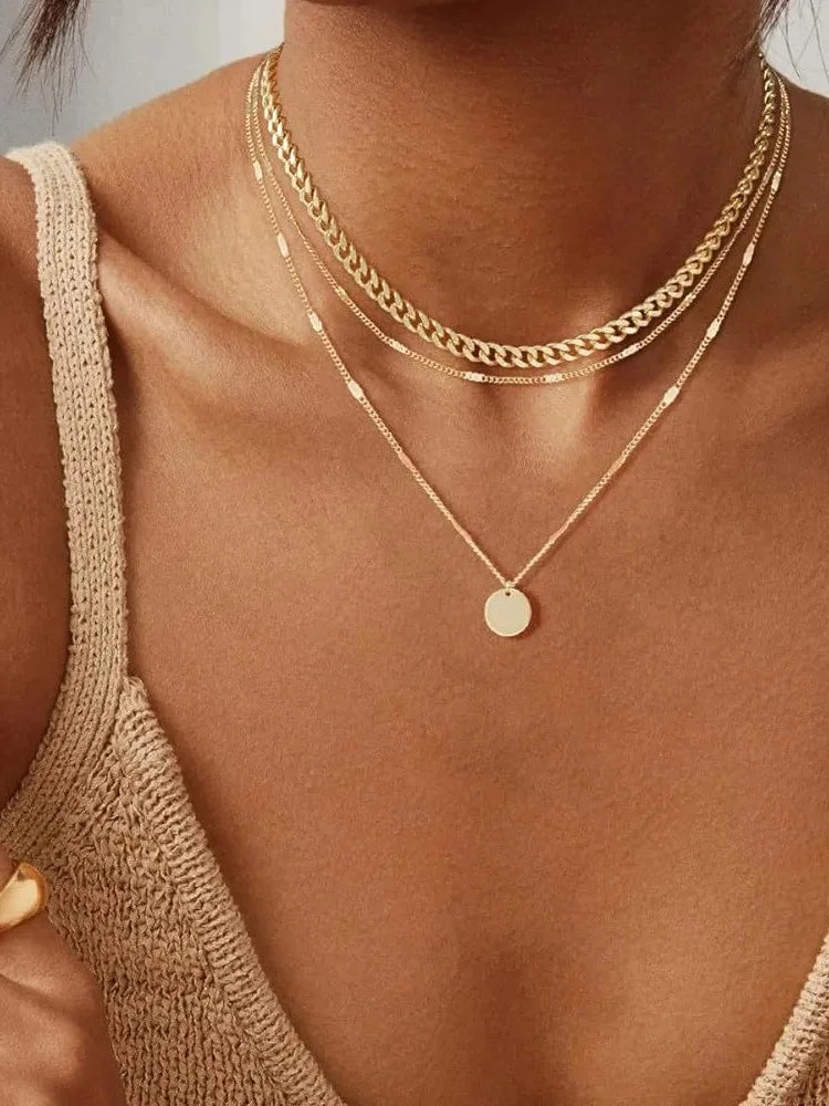 14K Gold Plated Layering  Women Necklaces Set