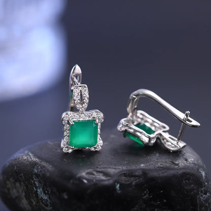 3.77Ct Green Agate Gemstone Earrings Sterling Silver