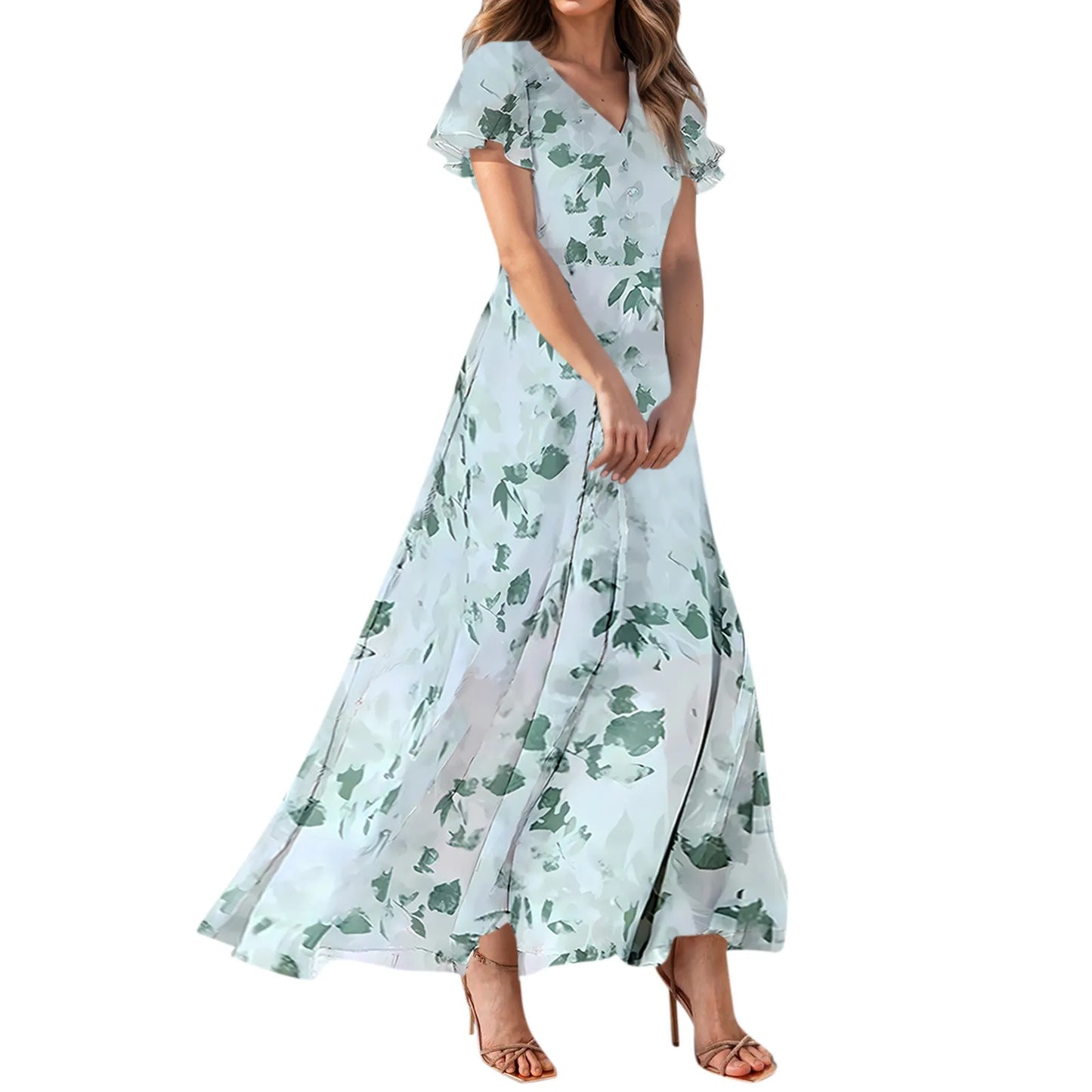 Casual Short Sleeve Floral Maxi Dresses