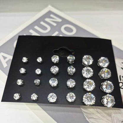 24pcs Cubic Zirconia Stud Earrings - Stainless Steel